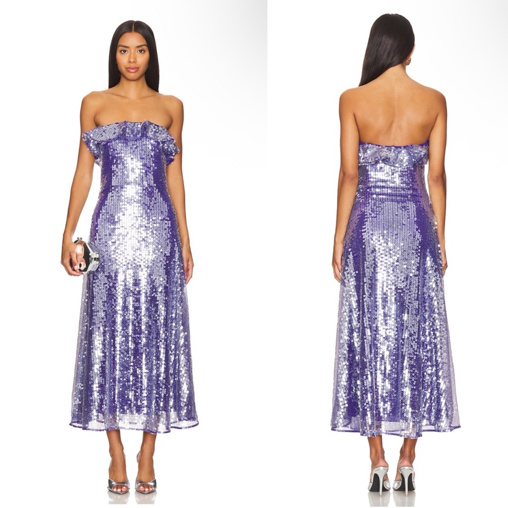 Amur Braelynn Mesh Sequin Midi Dress in Neptune Purple Revolve size US 8 $595